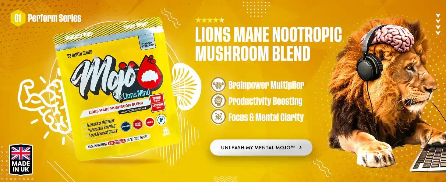 Mojo Lions Mind — aslan yaşamı nootropik mantar karışımı: beyin gücü çarpanı, üretkenliği artıran, konsantrasyon ve zihinsel netlik. Zihinsel Mojo'yu ortaya çıkar.